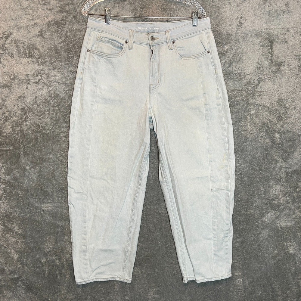 Old Navy Women High Rise Barrel Leg Ankle Jeans 12 Balloon Horseshoe 90s Retro